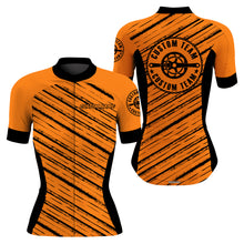 Load image into Gallery viewer, Orange Women cycling jersey Custom name cycle gear with 3 pockets Anti-UV full zip MTB BMX racewear| SLC119