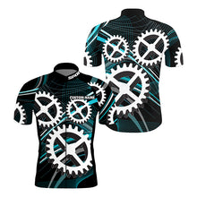 Load image into Gallery viewer, Black cycling jersey mens UPF50+ custom bike shirts with back pockets Sprocket bicycle sportswear| SLC213