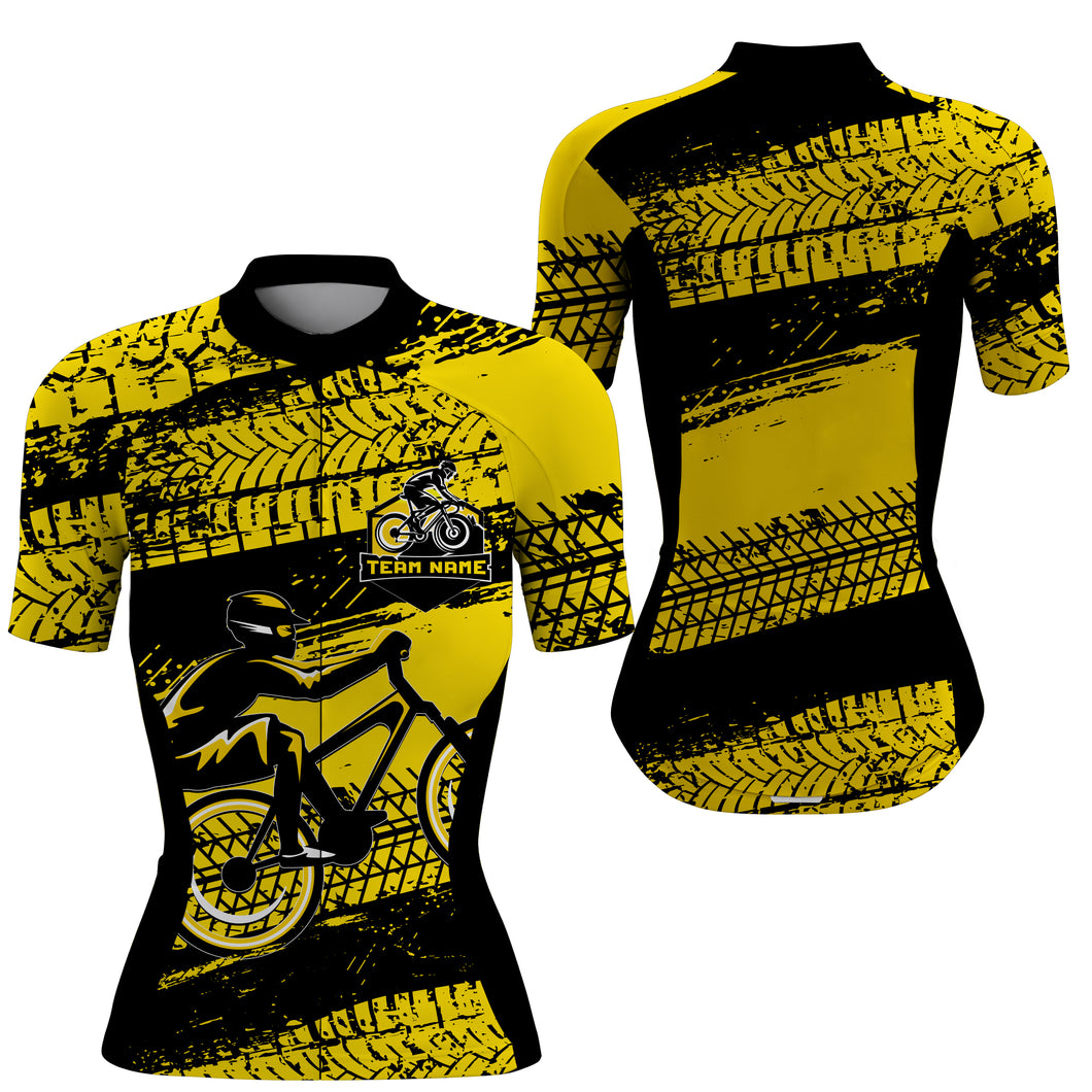 Custom Women cycling jersey Yellow biking tops UPF50+ cycle gear with pockets Breathable bike shirt| SLC61