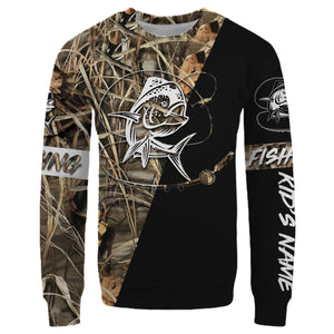 Mahi mahi Personalized fishing tattoo camo all-over print long sleeve, T-shirt, Hoodie, Zip up hoodie - FSA5B Black version
