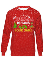 Load image into Gallery viewer, Christmas begins with my name funny christmas gift shirts, hoodie, long sleeves