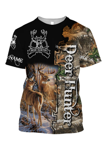 Personalized beautiful deer hunting camo 3d all over printed shirts - TATS4