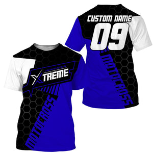 Extreme Motocross Jersey Personalized UPF30+ Racing Shirt Dirt Bike Off-road Biker Motorcycle - Blue| NMS633