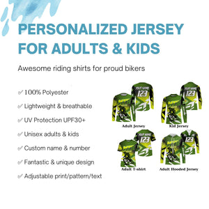 Kids adult MTB jersey UPF30+ mountain bike shirt Green downhill cycling clothes boys girls| SLC249