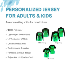 Load image into Gallery viewer, Green MTB Racing Jersey Kids Youth Mountain Biking Shirt UPF30+ Mens Cycling Jersey Boys Girls| SLC278