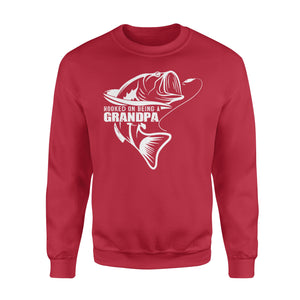 Grandpa Fishing Shirt, Hooked on being a Grandpa,  Funny Fishing Gift for Grandpa, Fathers Day Fishing Gift D02 NQS1335 - Standard Crew Neck Sweatshirt