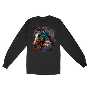Love Horse American Flag Long sleeve, Patriotic Horse Lovers Outfits IPHW3875