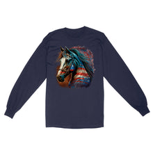 Load image into Gallery viewer, Love Horse American Flag Long sleeve, Patriotic Horse Lovers Outfits IPHW3875