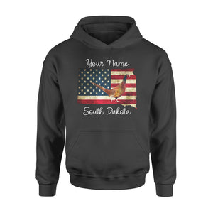 Pheasant hunting shirt South Dakota American Flag bird hunter custom name Hoodie - FSD1162