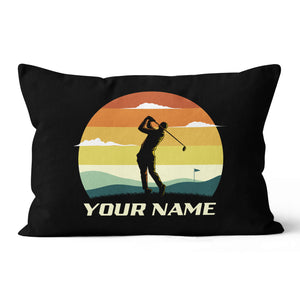 Sunset Golfer Vintage Custom Throw Pillow Personalized Golfing Gifts LDT1138