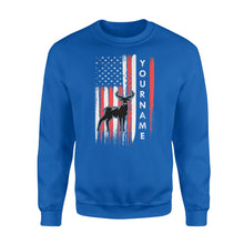 Load image into Gallery viewer, American flag deer hunting custom name shirt, personalized deer hunting apparel Crew Neck Sweatshirt- NQS1206