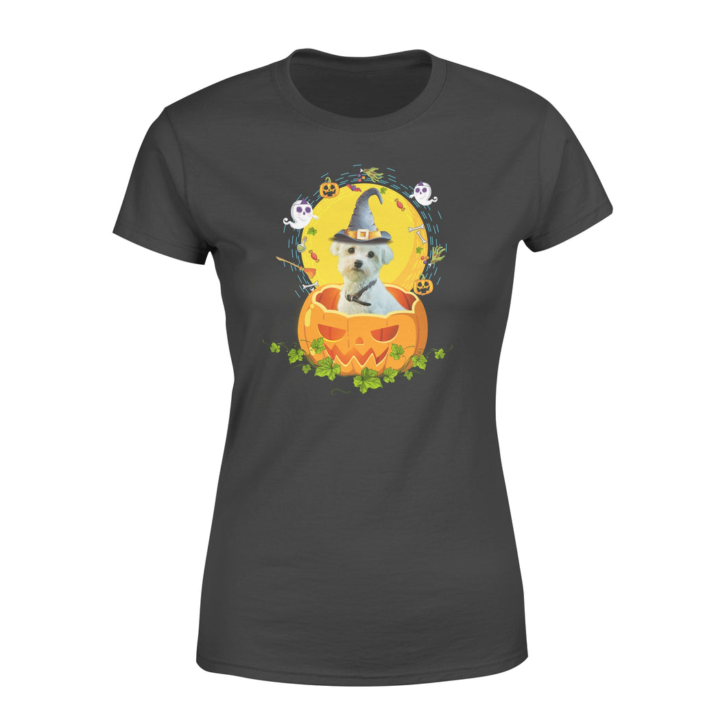 Custom photo dog halloween pumpkin personalized women's t-shirt