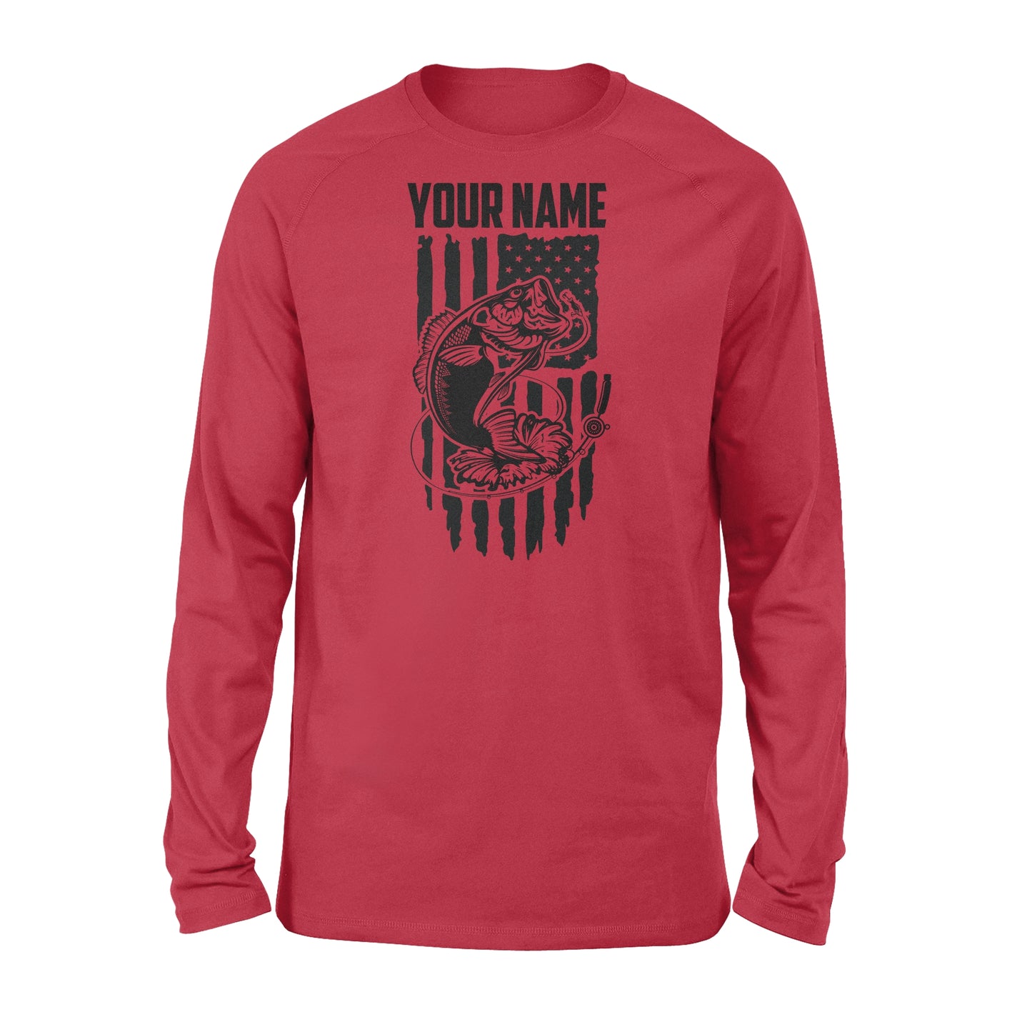 Largemouth bass fishing US American flag personalized patriot shirt D01 NQS1310 - Standard Long Sleeve