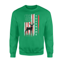 Load image into Gallery viewer, American flag deer hunting custom name shirt, personalized deer hunting apparel Crew Neck Sweatshirt- NQS1206