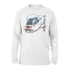 US Bass Fishing American Flag Custom name Long Sleeve D02 NQS1248