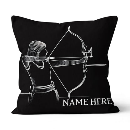 Customized Women Archer Line Drawing Black Pillow, Archery Pillow Gifts TDM0855