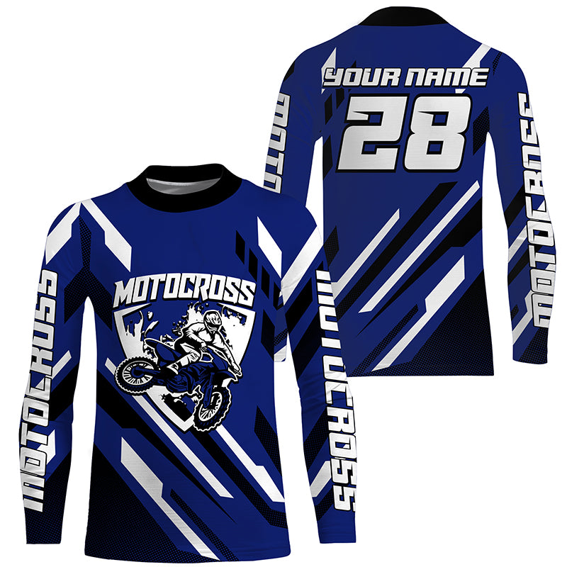 Extreme personalized dirt bike riding jersey adult&kid blue motocross UPF30+ motorcycle shirt PDT237